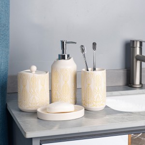 Modern 4-Piece Silk Print Ceramic Bathroom Set