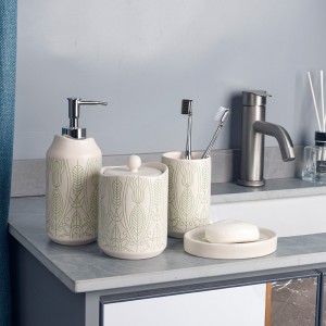 Modern 4-Piece Silk Print Ceramic Bathroom Set
