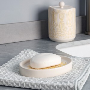Modern 4-Piece Silk Print Ceramic Bathroom Set