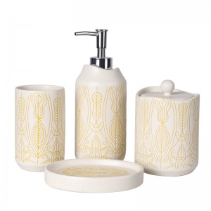 Modern 4-Piece Silk Print Ceramic Bathroom Set