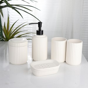 Bathroom Product Modern 5 Piece White Vertical Stripe Simple Ceramic Set Bathroom Accessories