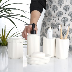 Bathroom Product Modern 5 Piece White Vertical Stripe Simple Ceramic Set Bathroom Accessories