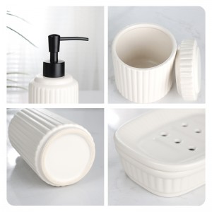 Bathroom Product Modern 5 Piece White Vertical Stripe Simple Ceramic Set Bathroom Accessories