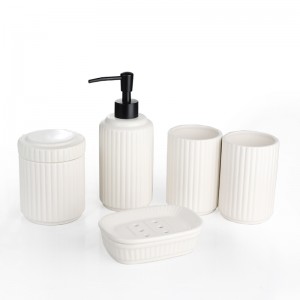 Bathroom Product Modern 5 Piece White Vertical Stripe Simple Ceramic Set Bathroom Accessories