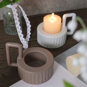 ODM High-Quality Elegant Decorative Ceramic Square Striped Aromatherapy Candle Tray with Handle