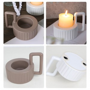 ODM High-Quality Elegant Decorative Ceramic Square Striped Aromatherapy Candle Tray with Handle