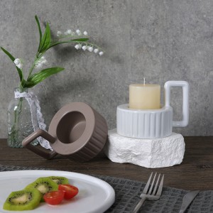 ODM High-Quality Elegant Decorative Ceramic Square Striped Aromatherapy Candle Tray with Handle