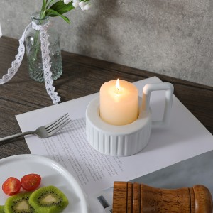 ODM High-Quality Elegant Decorative Ceramic Square Striped Aromatherapy Candle Tray with Handle