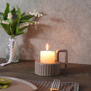 ODM High-Quality Elegant Decorative Ceramic Square Striped Aromatherapy Candle Tray with Handle