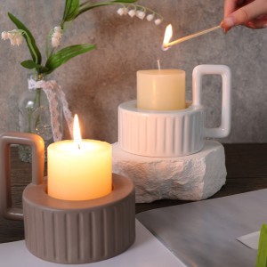 ODM High-Quality Elegant Decorative Ceramic Square Striped Aromatherapy Candle Tray with Handle