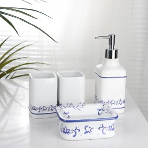 4-Piece Blue and White Porcelain Design Ceramic Bathroom Full Sets