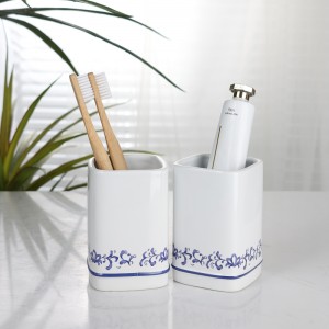 4-Piece Blue and White Porcelain Design Ceramic Bathroom Full Sets