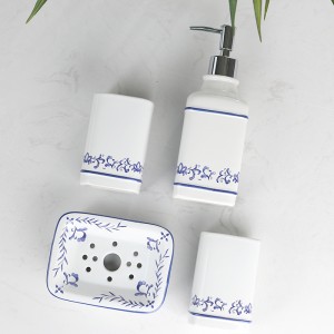 4-Piece Blue and White Porcelain Design Ceramic Bathroom Full Sets