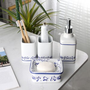 4-Piece Blue and White Porcelain Design Ceramic Bathroom Full Sets
