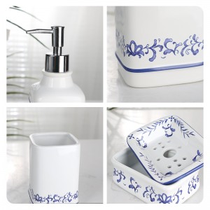 4-Piece Blue and White Porcelain Design Ceramic Bathroom Full Sets