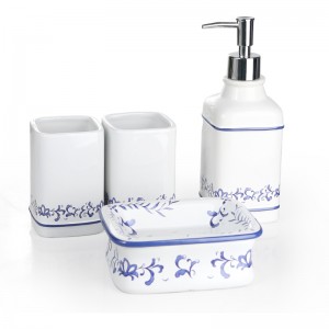 4-Piece Blue and White Porcelain Design Ceramic Bathroom Full Sets