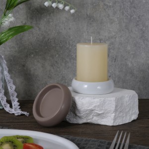 ODM Table High-Quality Ceramic White and Grey Flat Round Candle Holder