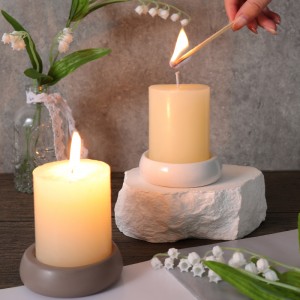 ODM Table High-Quality Ceramic White and Grey Flat Round Candle Holder