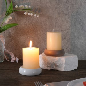 ODM Table High-Quality Ceramic White and Grey Flat Round Candle Holder