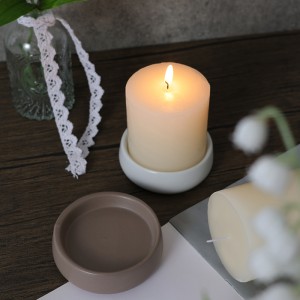 ODM Table High-Quality Ceramic White and Grey Flat Round Candle Holder