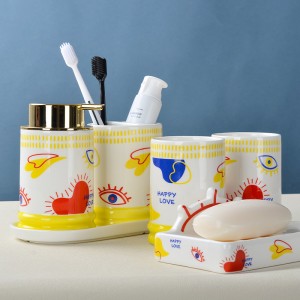 Home Hotel Modern ODM 6-Piece Eyes and Heart Design Ceramic Bathroom Set for Valentine’s Day