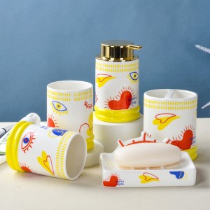Home Hotel Modern ODM 6-Piece Eyes and Heart Design Ceramic Bathroom Set for Valentine’s Day