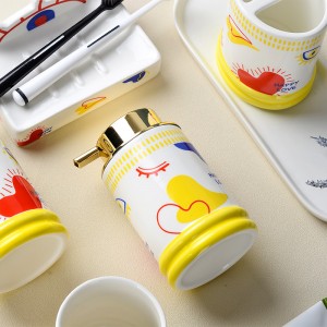 Home Hotel Modern ODM 6-Piece Eyes and Heart Design Ceramic Bathroom Set for Valentine’s Day