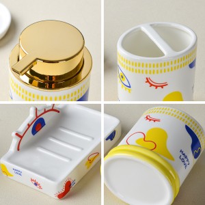 Home Hotel Modern ODM 6-Piece Eyes and Heart Design Ceramic Bathroom Set for Valentine’s Day