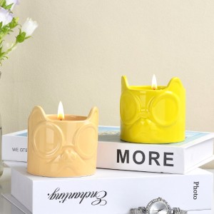 Table Votive Holder Ceramic Dog Head Sunglasses Shaped 75mm Candle Holder