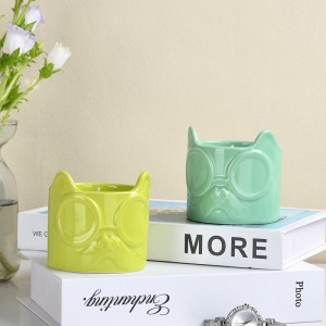 Table Votive Holder Ceramic Dog Head Sunglasses Shaped 75mm Candle Holder
