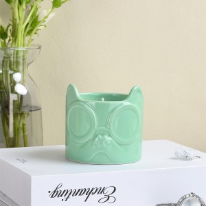 Table Votive Holder Ceramic Dog Head Sunglasses Shaped 75mm Candle Holder
