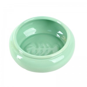 ODM Pet Accessories Cut Cylinder Belly Shape Fishbone Embossed Decorations Ceramic Cat Dog Food Bowl