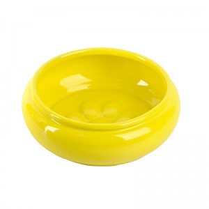 ODM Pet Accessories Cut Cylinder Belly Shape Fishbone Embossed Decorations Ceramic Cat Dog Food Bowl