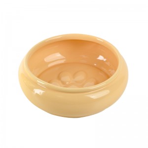 ODM Pet Accessories Cut Cylinder Belly Shape Fishbone Embossed Decorations Ceramic Cat Dog Food Bowl
