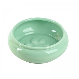 ODM Pet Accessories Cut Cylinder Belly Shape Fishbone Embossed Decorations Ceramic Cat Dog Food Bowl