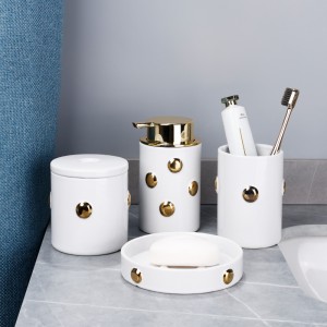 Modern White 4-Piece Button Design Ceramic Bath Set