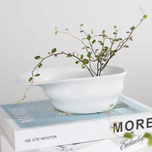Modern Decorative High-Quality Ceramic Hat-Shaped Flowing Line Relief Flower Pot