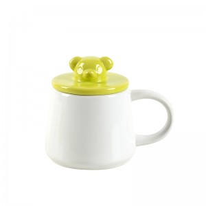 Factory Glazed Handmade Fishbone Embossed Ceramic Funny Coffee Mug Whit Dog and Cat Head Lid