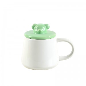 Factory Glazed Handmade Fishbone Embossed Ceramic Funny Coffee Mug Whit Dog and Cat Head Lid