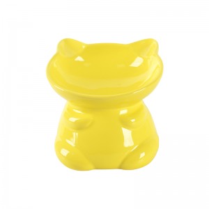 ODM Pet Accessories Glazed Elevated Design Cute Dog Cat Shape Handmade Ceramic Pet Food Bowl