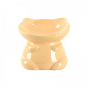 ODM Pet Accessories Glazed Elevated Design Cute Dog Cat Shape Handmade Ceramic Pet Food Bowl