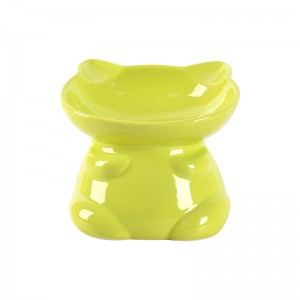 ODM Pet Accessories Glazed Elevated Design Cute Dog Cat Shape Handmade Ceramic Pet Food Bowl