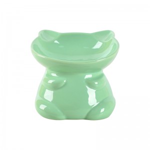 ODM Pet Accessories Glazed Elevated Design Cute Dog Cat Shape Handmade Ceramic Pet Food Bowl