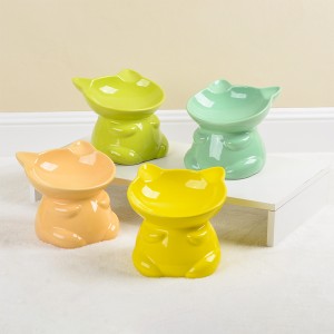 ODM Pet Accessories Glazed Elevated Design Cute Dog Cat Shape Handmade Ceramic Pet Food Bowl