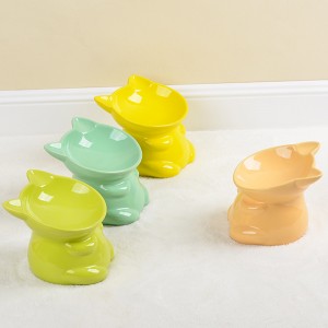 ODM Pet Accessories Glazed Elevated Design Cute Dog Cat Shape Handmade Ceramic Pet Food Bowl