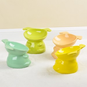 ODM Pet Accessories Glazed Elevated Design Cute Dog Cat Shape Handmade Ceramic Pet Food Bowl