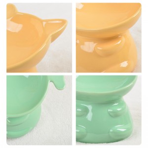 ODM Pet Accessories Glazed Elevated Design Cute Dog Cat Shape Handmade Ceramic Pet Food Bowl