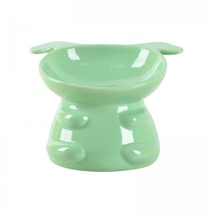 ODM Pet Accessories Glazed Elevated Design Cute Dog Cat Shape Handmade Ceramic Pet Food Bowl