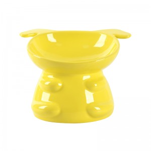 ODM Pet Accessories Glazed Elevated Design Cute Dog Cat Shape Handmade Ceramic Pet Food Bowl