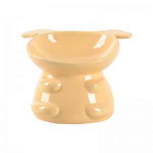 ODM Pet Accessories Glazed Elevated Design Cute Dog Cat Shape Handmade Ceramic Pet Food Bowl